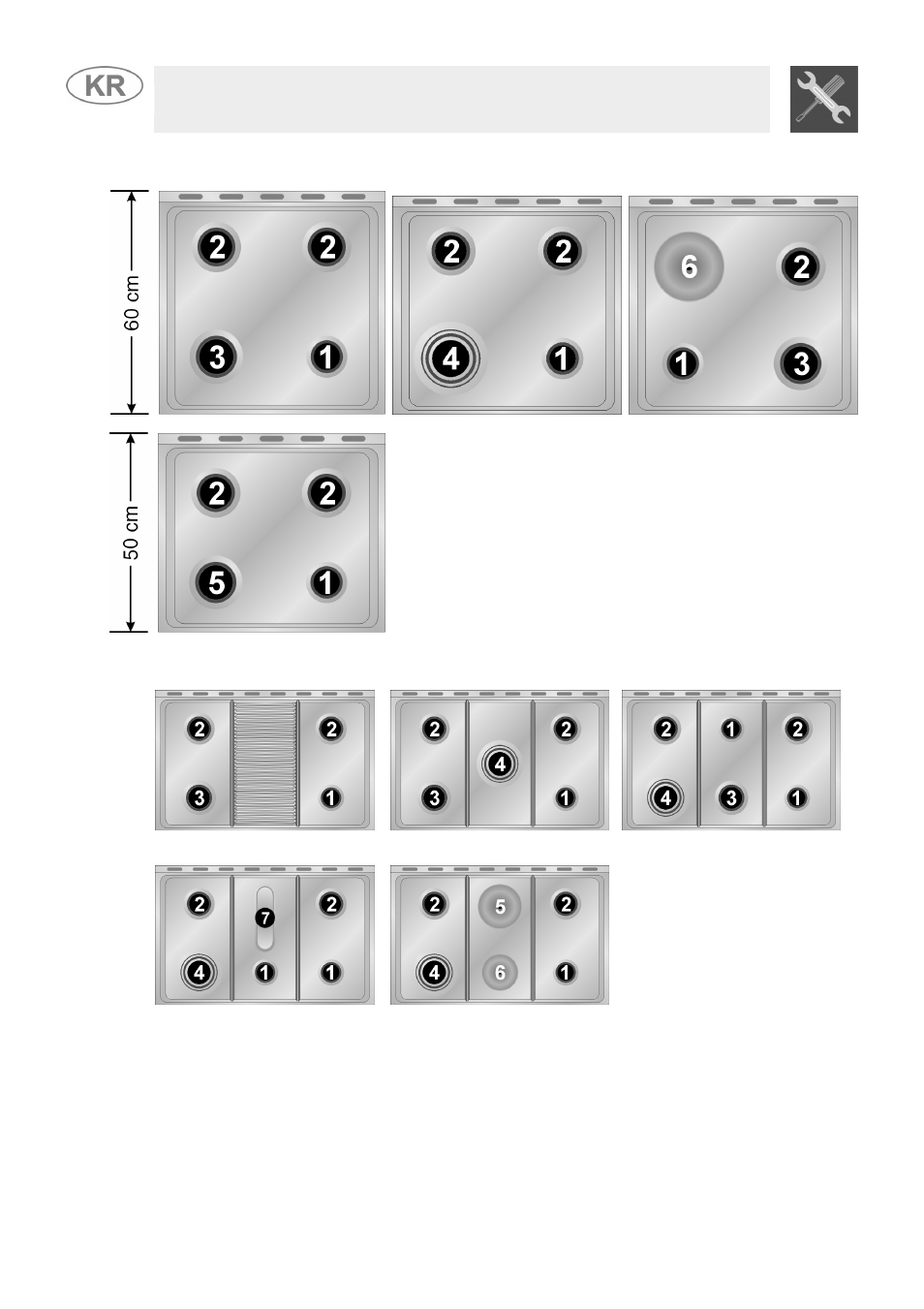 Arrangement of burners on cooking hob, Instruction for the installer | Smeg JGFC34SKB User Manual | Page 12 / 32