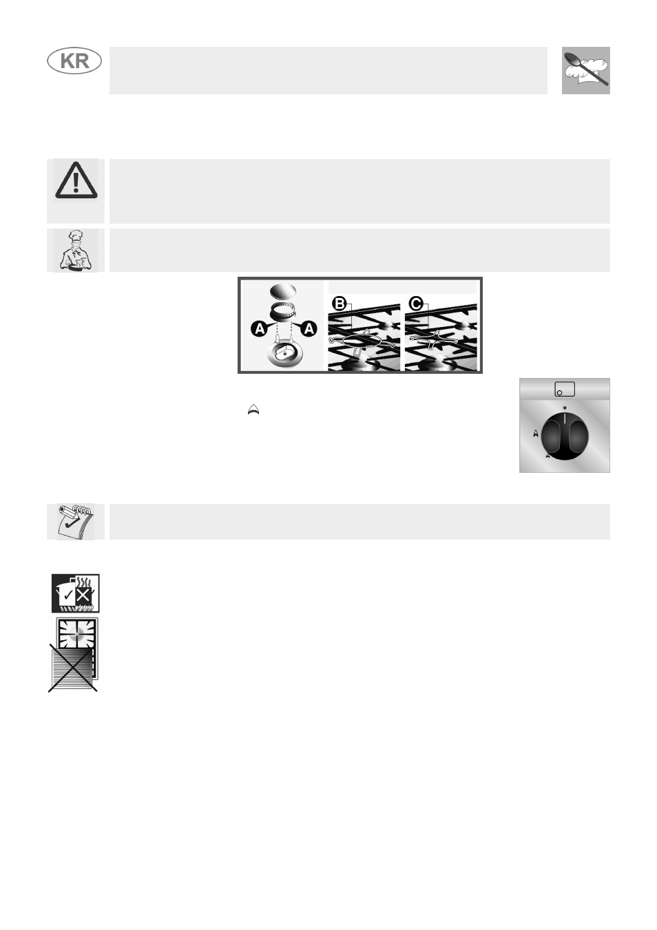 Use of the cooking hob, Lighting of the cooking hob burners, Practical advice for using the cooking hob burners | 6 use of the cooking hob, Instruction for the user, 1 lighting of the cooking hob burners | Smeg JGFC34SKB User Manual | Page 18 / 32