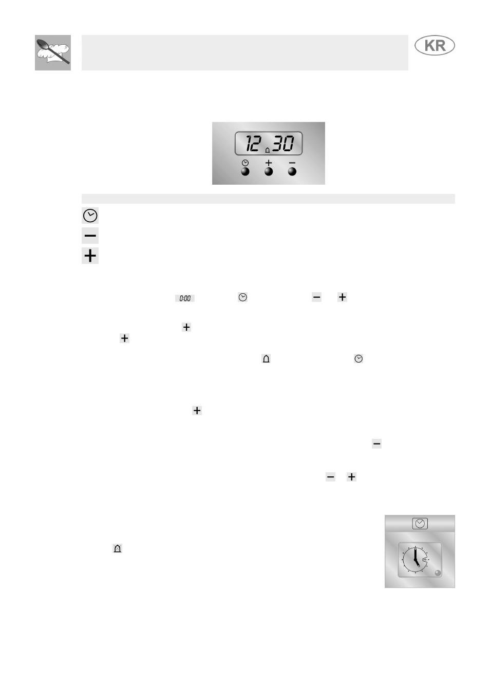 Digital timer (certain models only), Setting the time, Setting the timer | Deactivating the acoustic device, Adjusting the volume of the acoustic device, Modifying the data set, Analogue clock (only on equipped models), 9 digital timer (certain models only), Instruction for the user, 10 analogue clock (only on equipped models) | Smeg JGFC34SKB User Manual | Page 27 / 32
