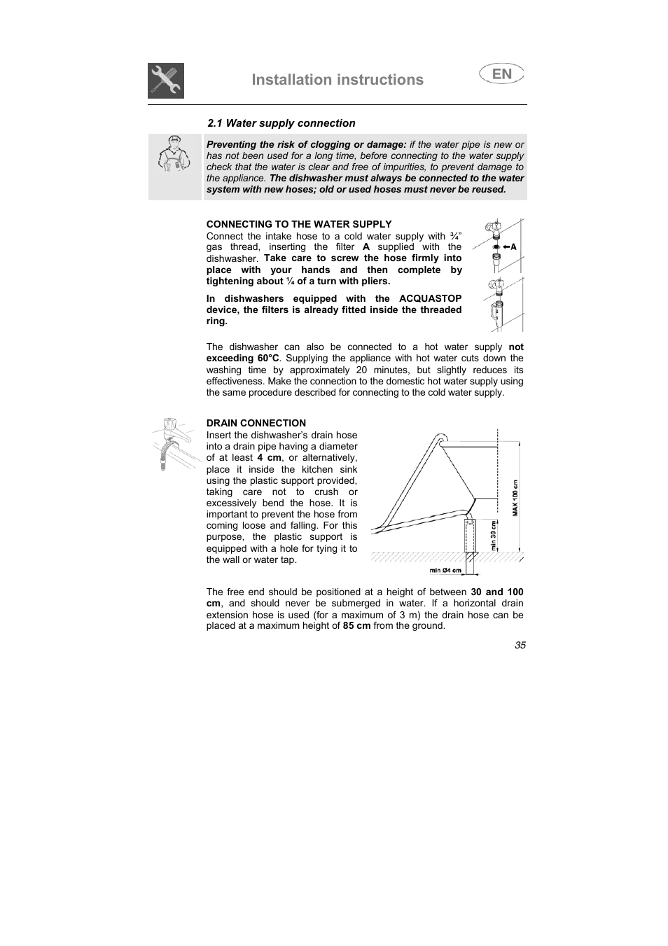 Installation instructions | Smeg LSA653E User Manual | Page 19 / 39