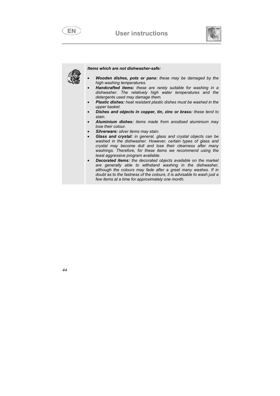 User instructions | Smeg LSA653E User Manual | Page 28 / 39