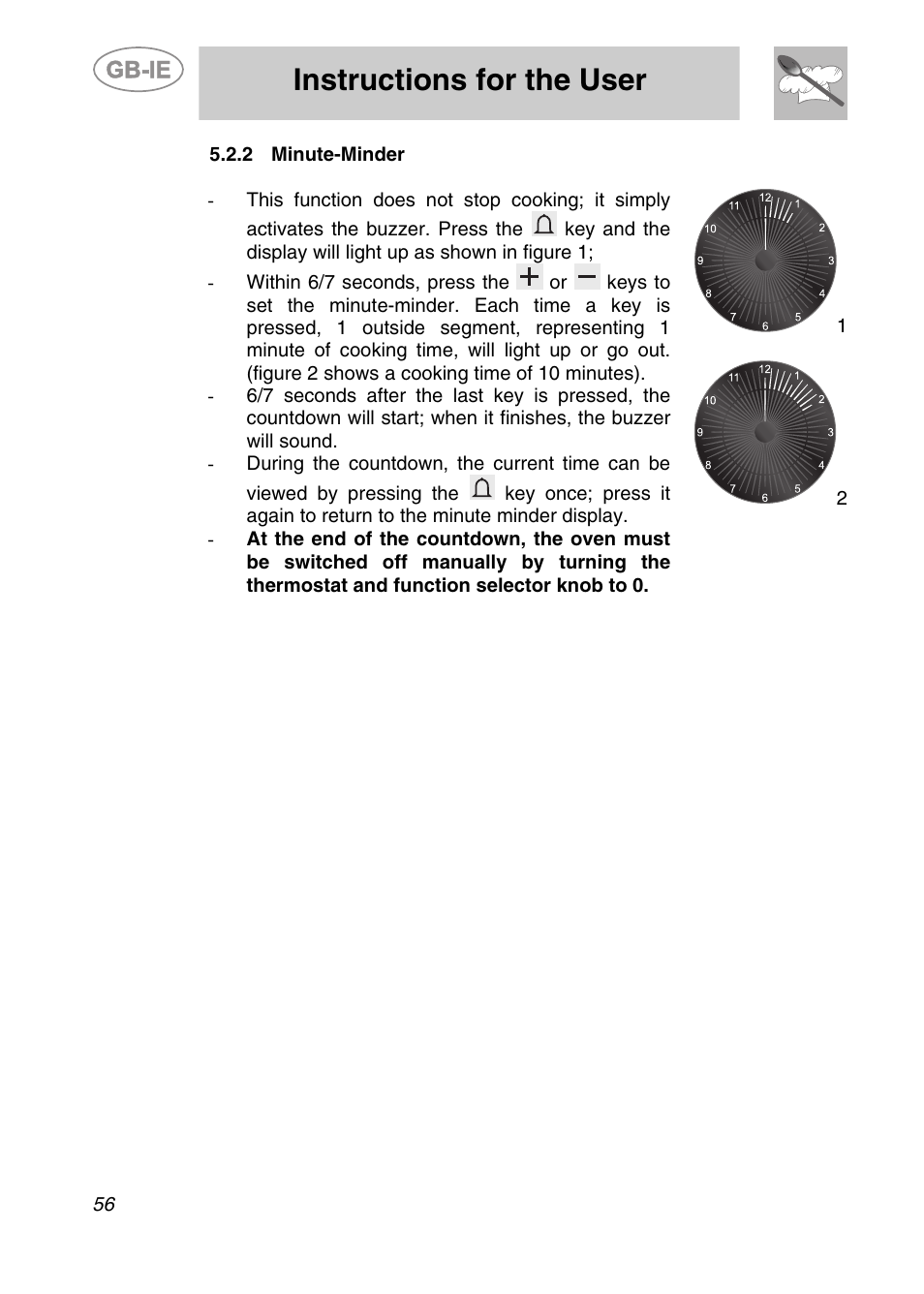 Minute-minder, Instructions for the user | Smeg CS122-6 User Manual | Page 14 / 37