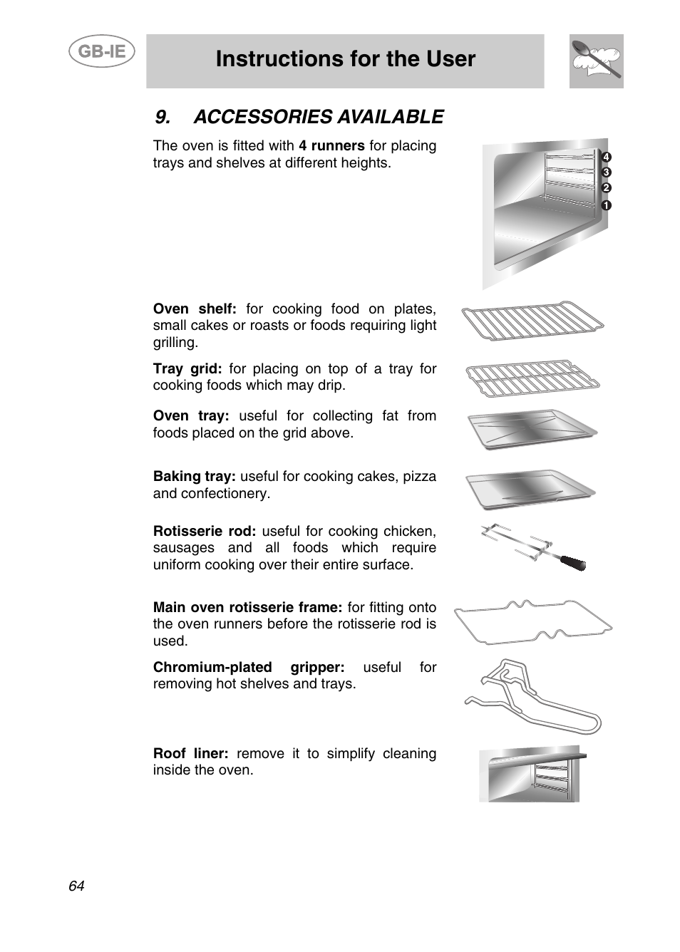 Accessories available, Instructions for the user | Smeg CS122-6 User Manual | Page 22 / 37