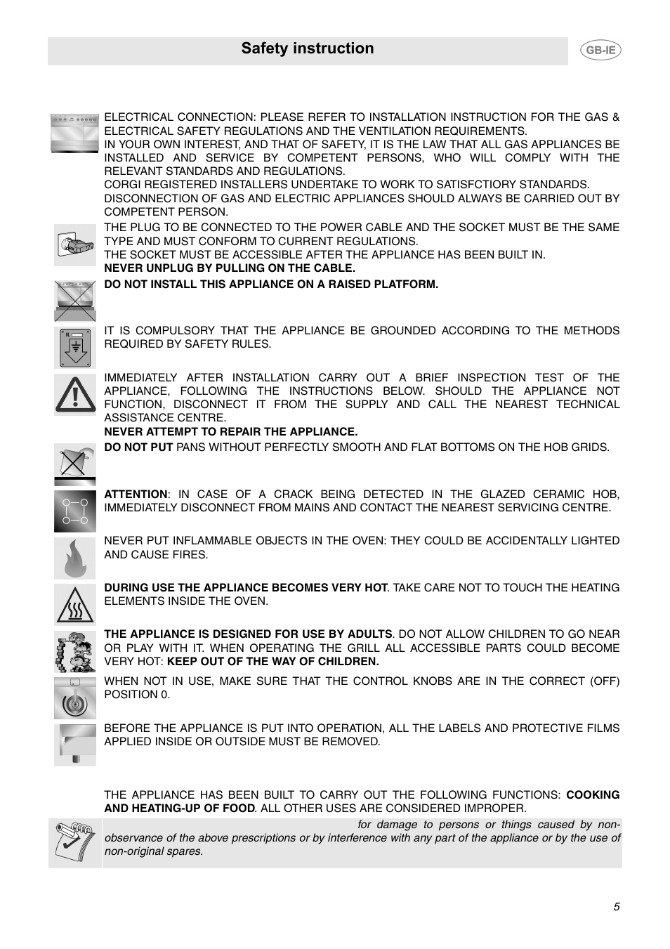 Safety precaution, Intended use of the appliance, Safety precaution 4. intended use of the appliance | Safety instruction | Smeg SUK92CMX5 User Manual | Page 3 / 16