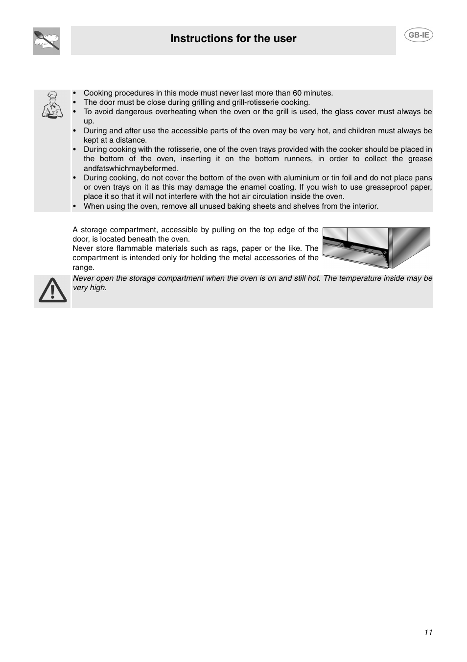 6 warning, 7 storage compartment, Instructions for the user | Smeg SUK92CMX5 User Manual | Page 9 / 16