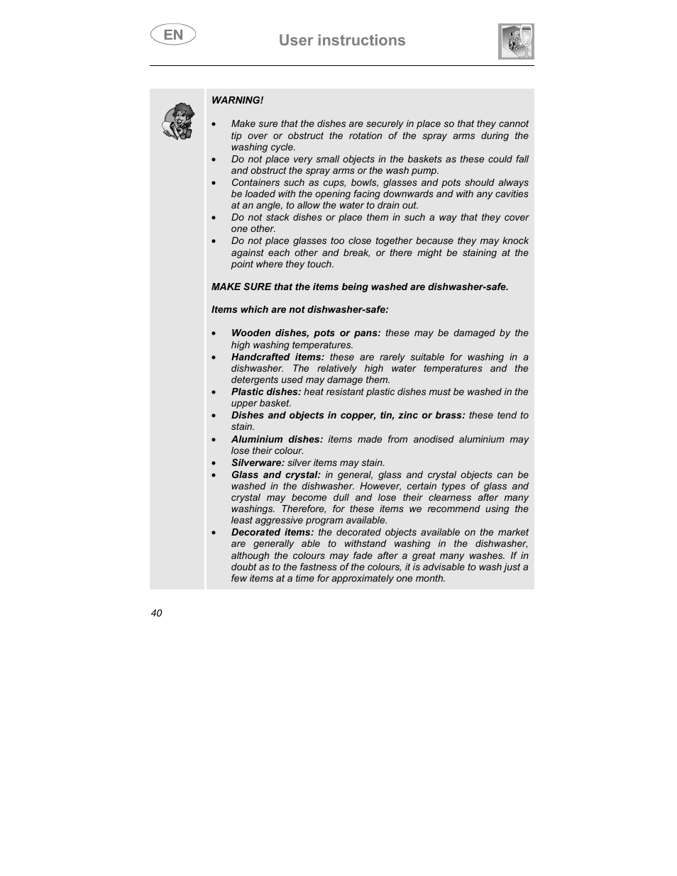 User instructions | Smeg ST1146SE User Manual | Page 31 / 48