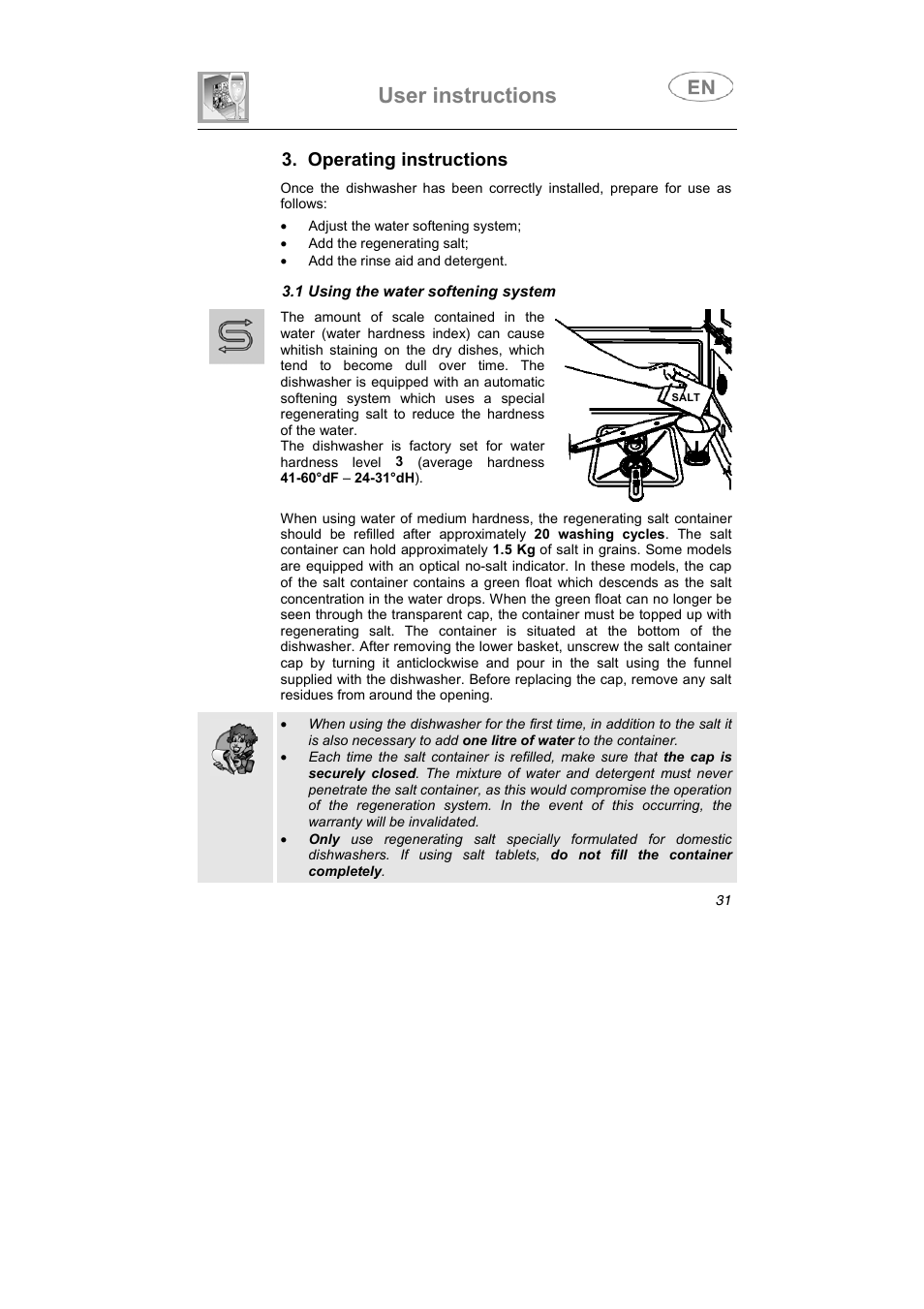 User instructions, Operating instructions | Smeg LSA4551B User Manual | Page 17 / 32