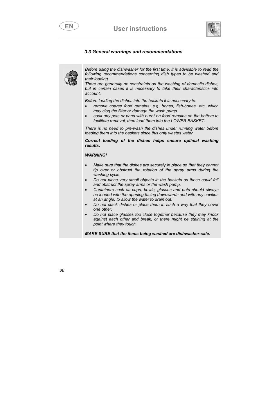 User instructions | Smeg LSA4551B User Manual | Page 22 / 32