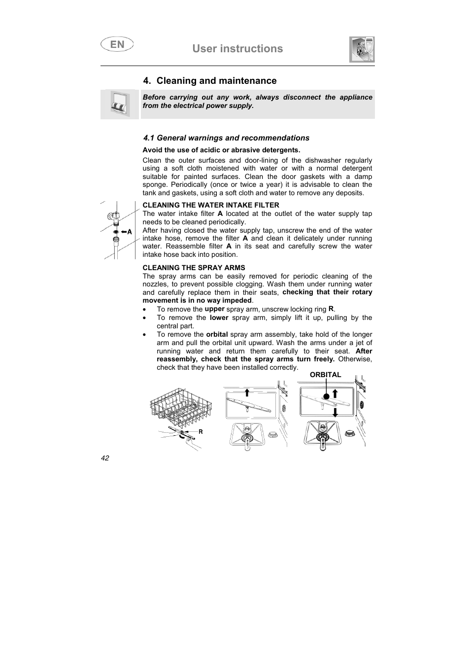 User instructions, Cleaning and maintenance | Smeg LSA4551B User Manual | Page 28 / 32