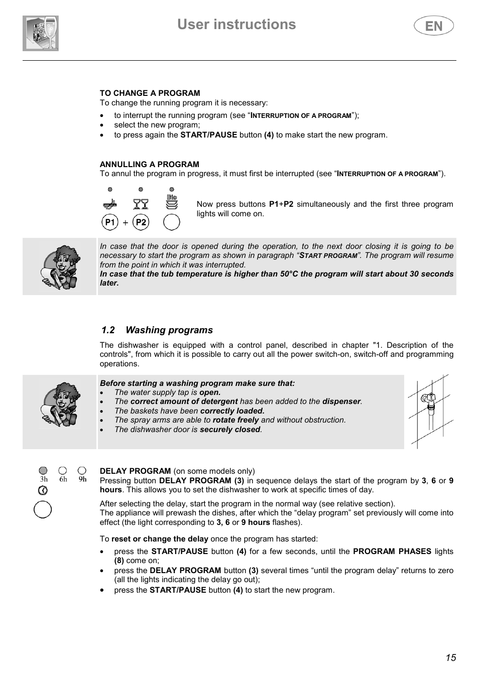 User instructions, 2 washing programs | Smeg LSA4551B User Manual | Page 6 / 32