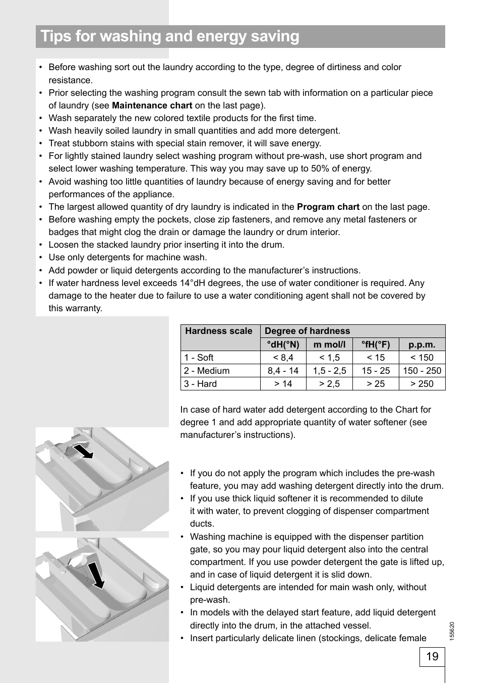 Tips for washing and energy saving | Smeg 155620 User Manual | Page 19 / 28