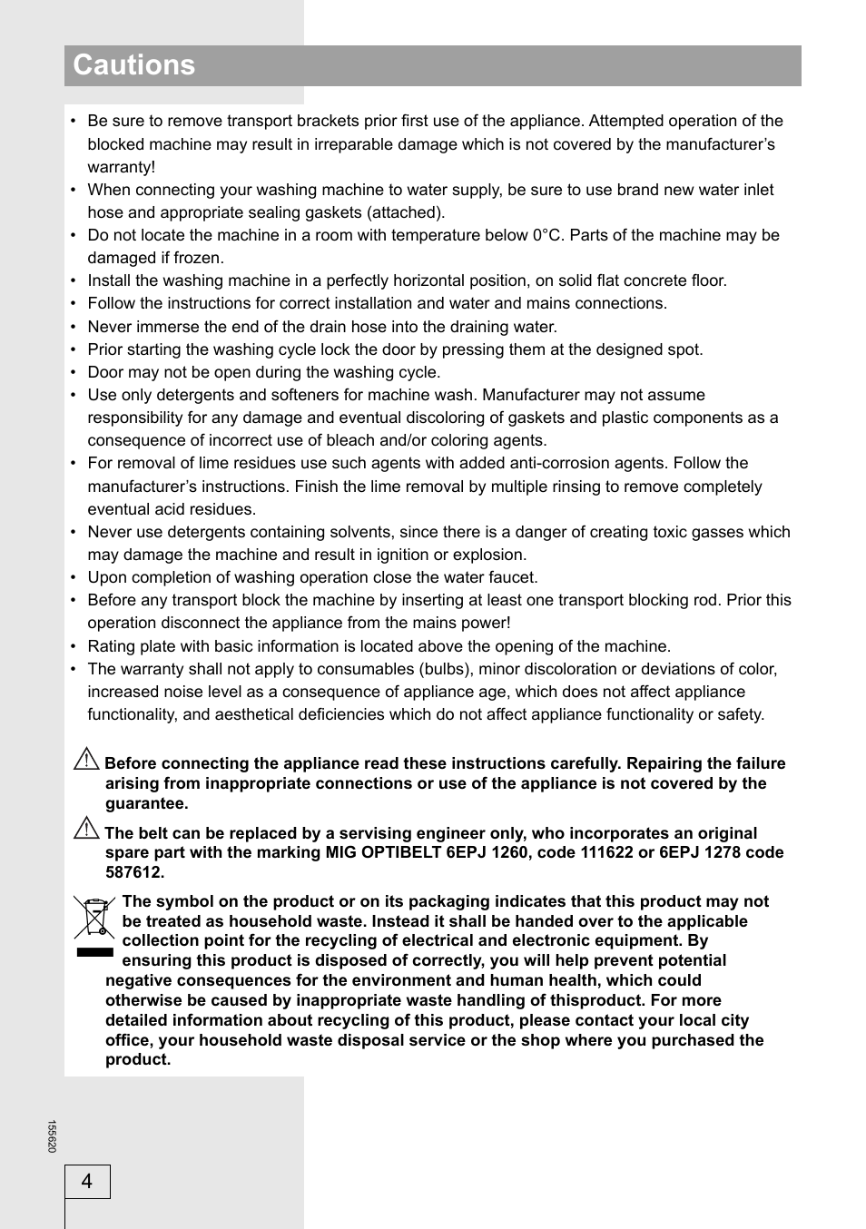 Cautions | Smeg 155620 User Manual | Page 4 / 28