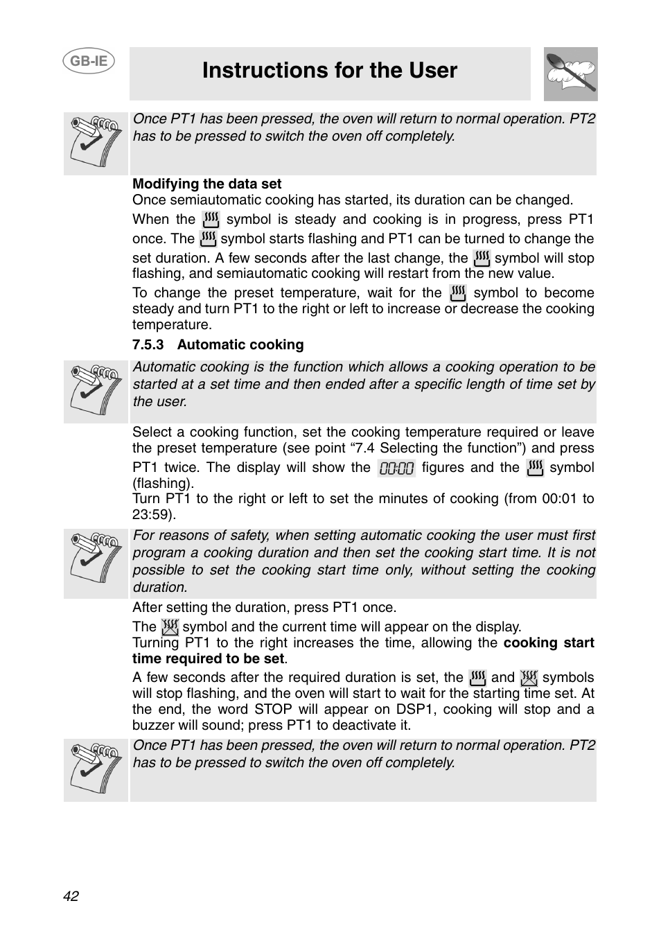 3 automatic cooking, Instructions for the user | Smeg SC110NE User Manual | Page 11 / 29