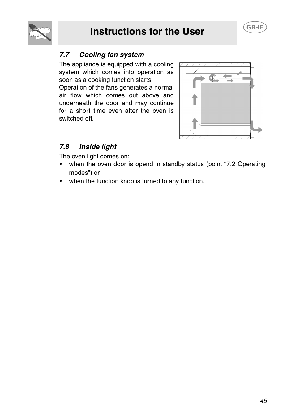7 cooling fan system, 8 inside light, Instructions for the user | Smeg SC110NE User Manual | Page 14 / 29