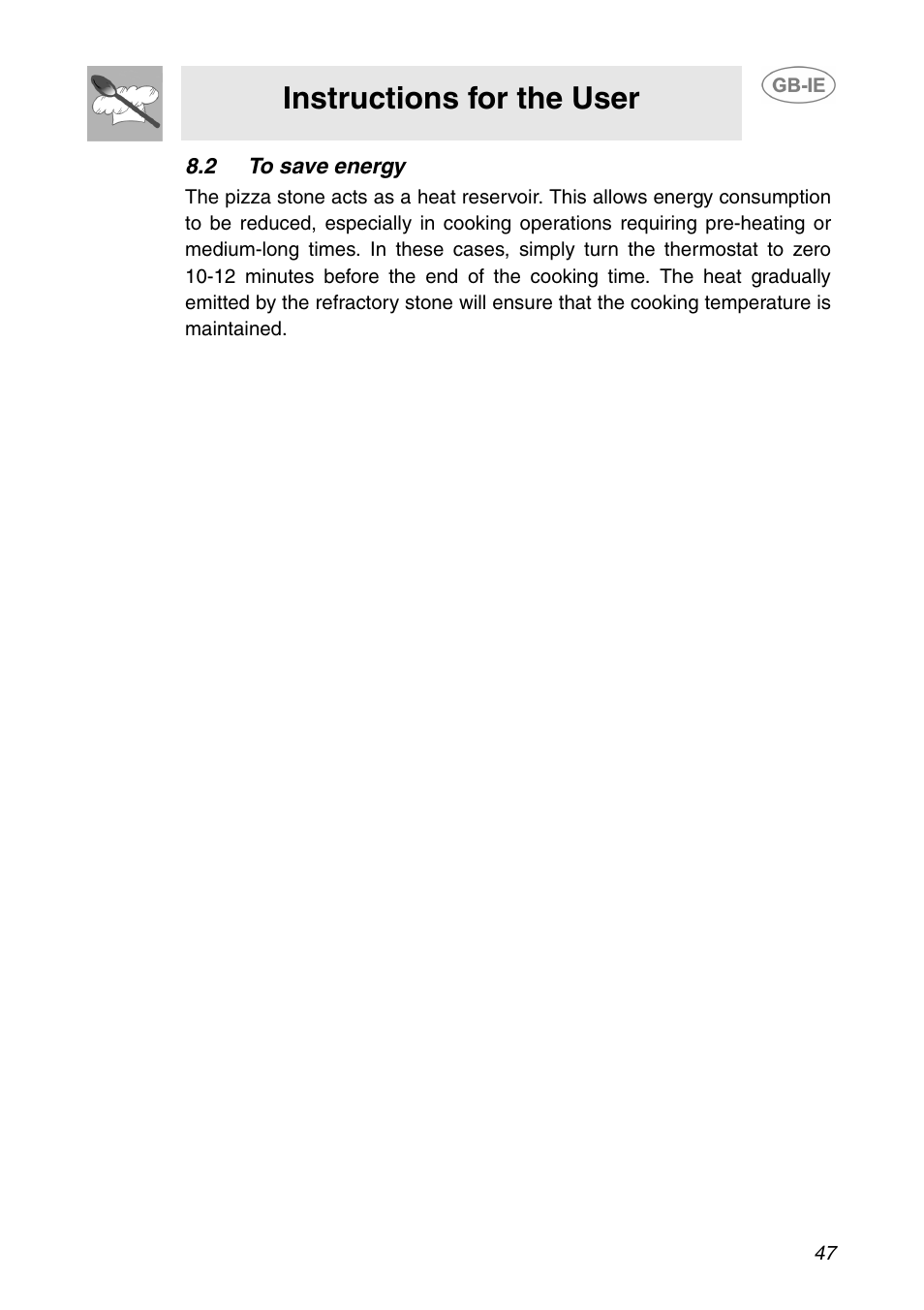 2 to save energy, Instructions for the user | Smeg SC110NE User Manual | Page 16 / 29