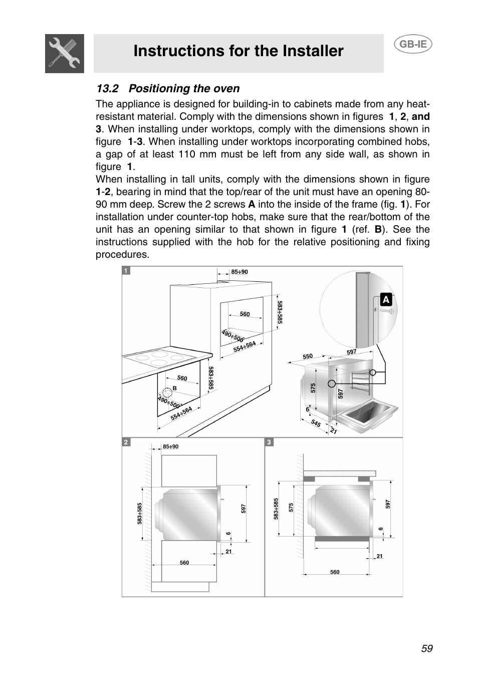 2 positioning the oven, Instructions for the installer | Smeg SC110NE User Manual | Page 28 / 29