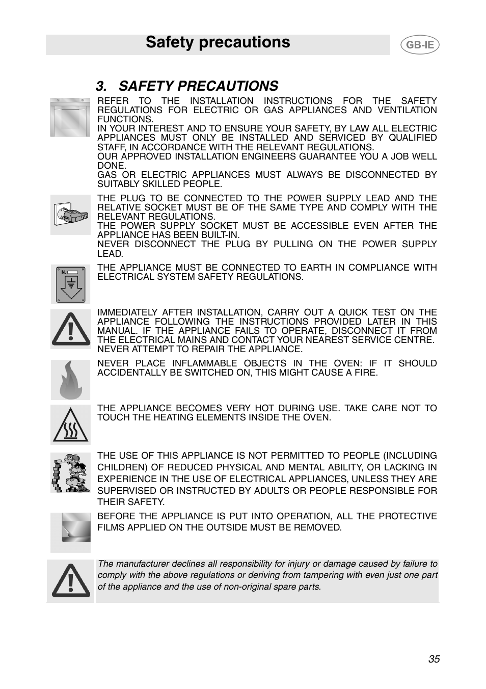 Safety precautions | Smeg SC110NE User Manual | Page 4 / 29