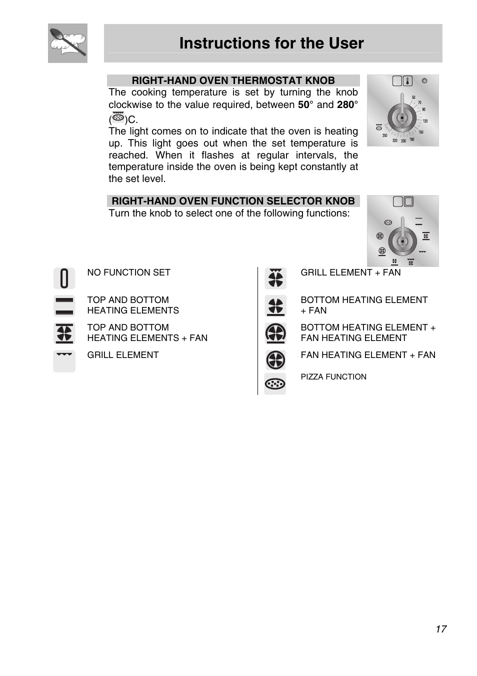 Instructions for the user | Smeg Freestanding Cooker CSA150X-6 User Manual | Page 15 / 40