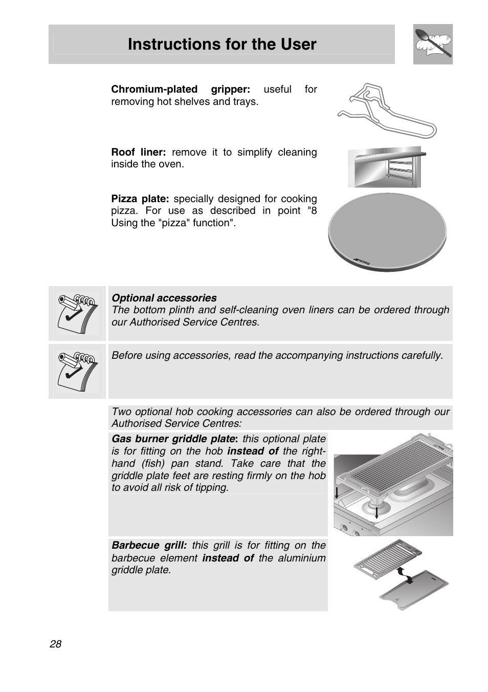 Instructions for the user | Smeg Freestanding Cooker CSA150X-6 User Manual | Page 26 / 40