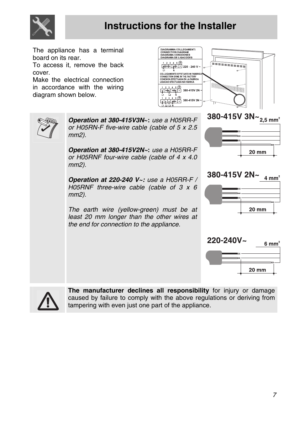 Instructions for the installer | Smeg Freestanding Cooker CSA150X-6 User Manual | Page 5 / 40