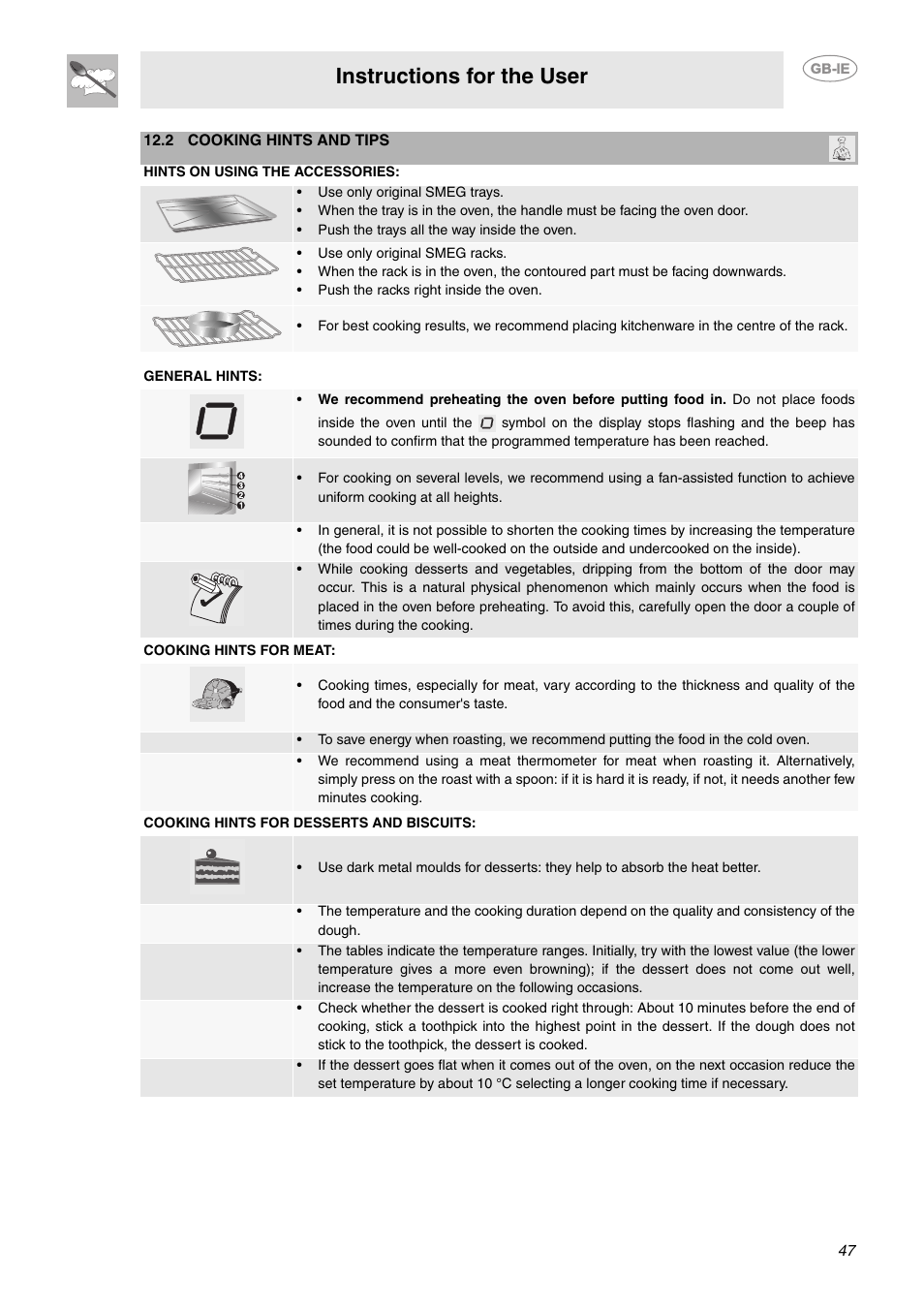 Instructions for the user | Smeg CE92CMX User Manual | Page 19 / 26