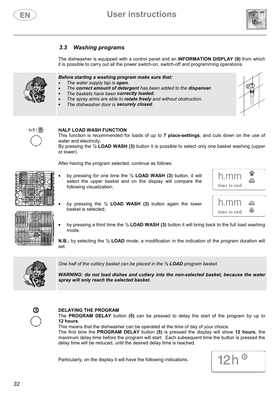 User instructions | Smeg DWF614WH User Manual | Page 10 / 26