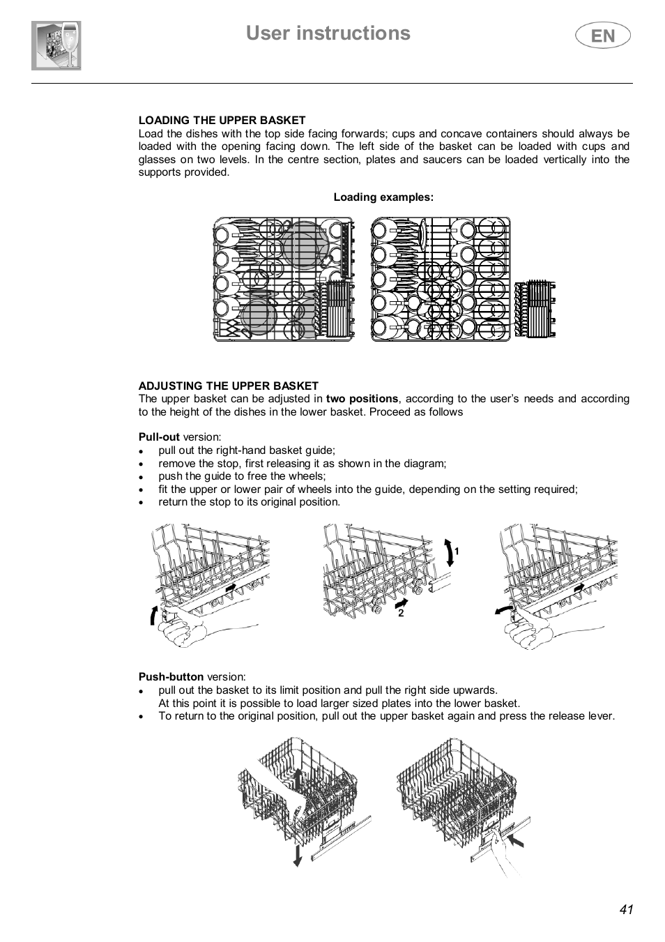 User instructions | Smeg DWF614WH User Manual | Page 19 / 26