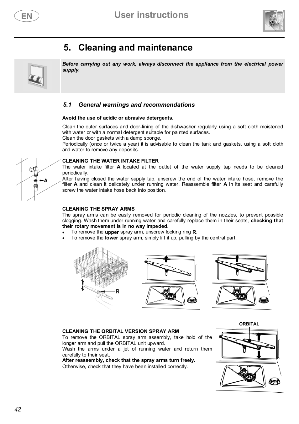 User instructions, Cleaning and maintenance | Smeg DWF614WH User Manual | Page 20 / 26