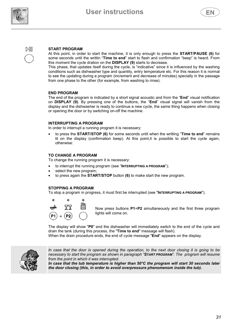 User instructions | Smeg DWF614WH User Manual | Page 9 / 26