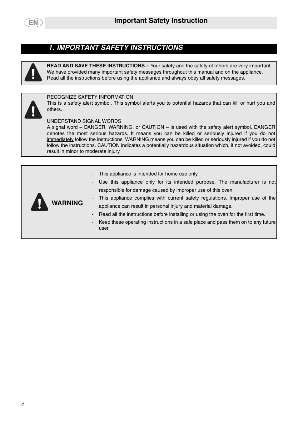Important safety instructions, Important safety instruction, Warning | Smeg SC712U User Manual | Page 2 / 28