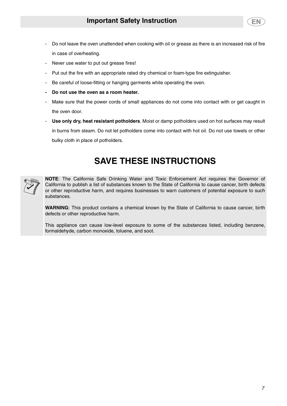 Save these instructions, Important safety instruction | Smeg SC712U User Manual | Page 5 / 28
