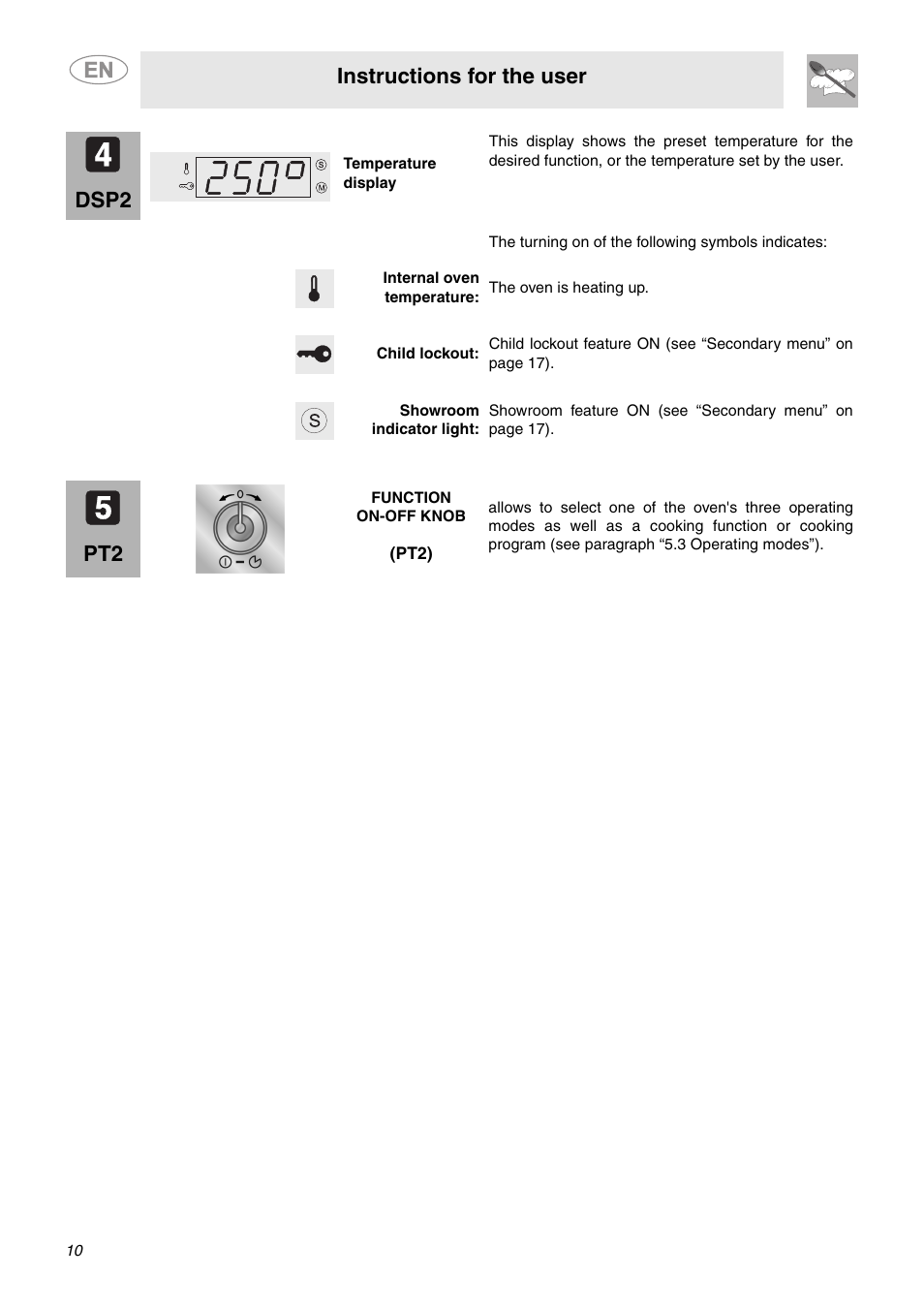 Instructions for the user, Dsp2 | Smeg SC712U User Manual | Page 8 / 28