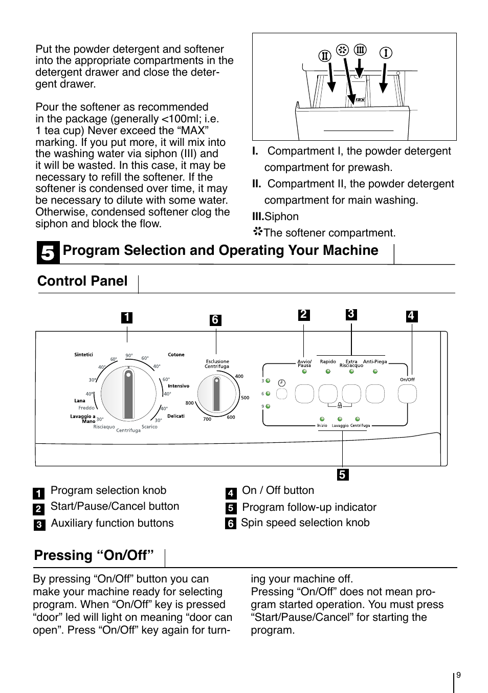 Pressing “on/off | Smeg LBS 845 User Manual | Page 9 / 14