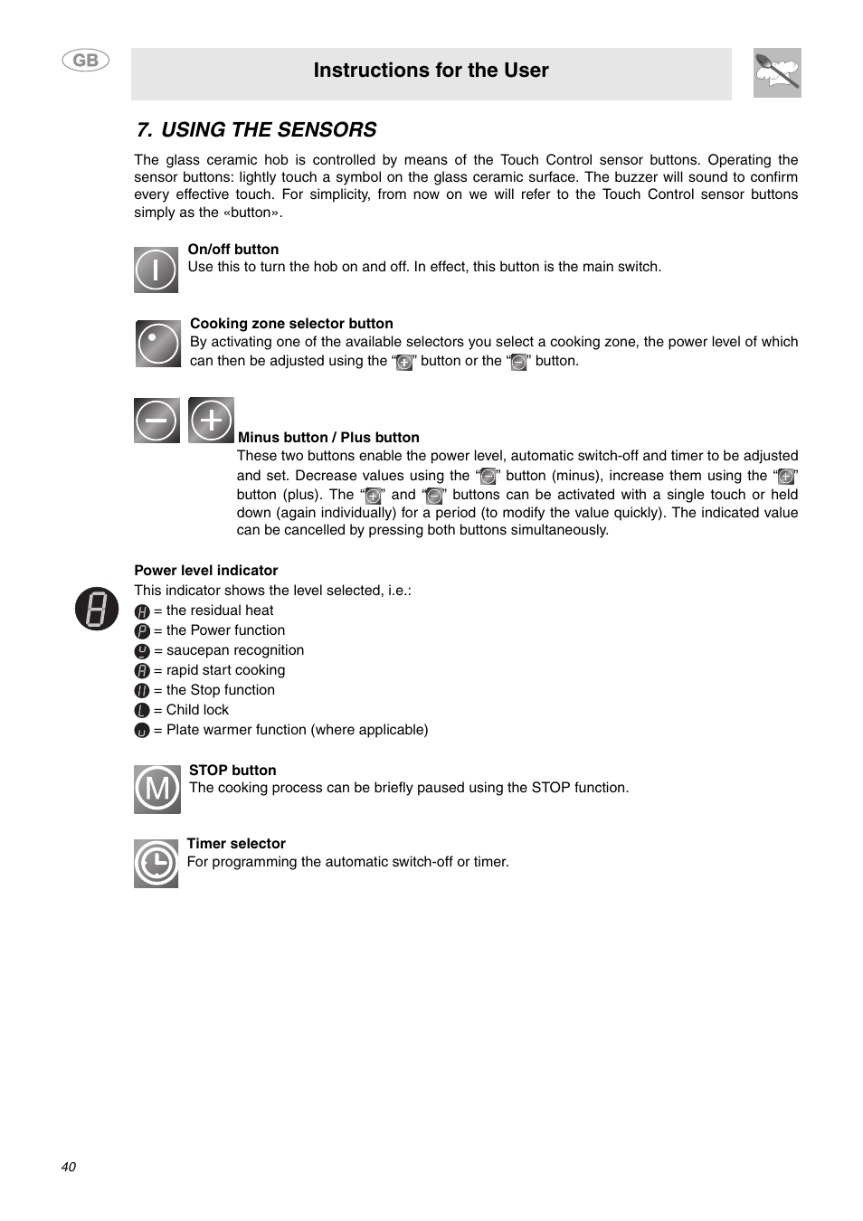 Using the sensors, Instructions for the user | Smeg SE2642ID3 User Manual | Page 12 / 26