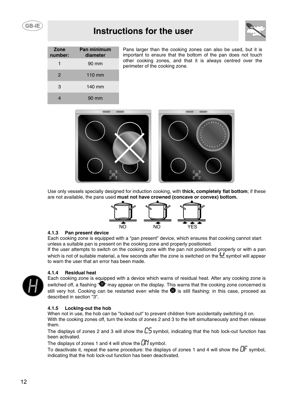 Instructions for the user | Smeg CIX64MS-5 User Manual | Page 10 / 18