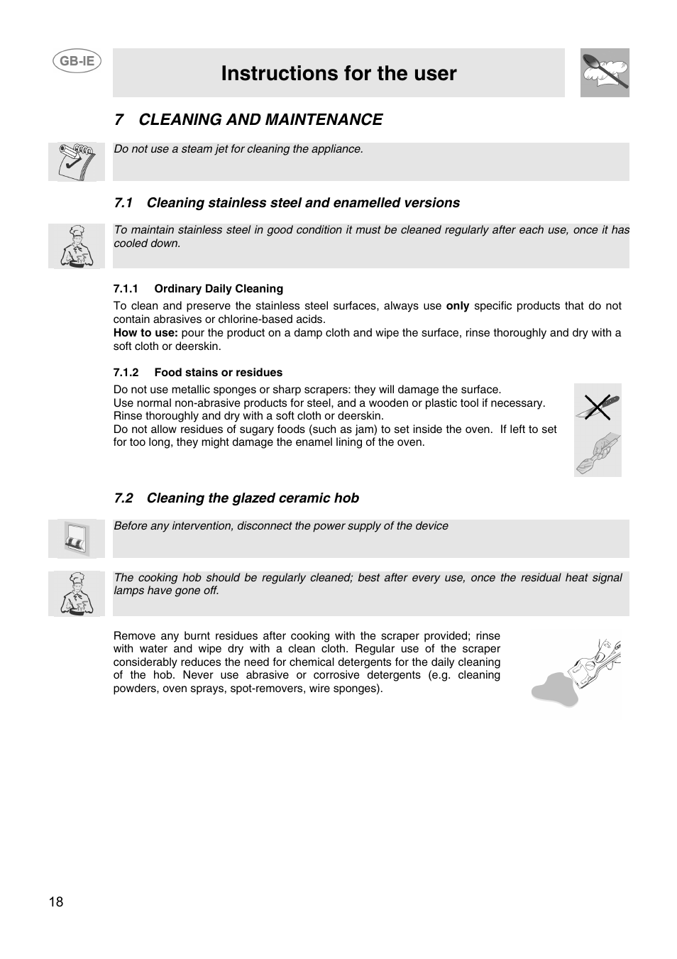 Instructions for the user, 7cleaning and maintenance | Smeg CIX64MS-5 User Manual | Page 16 / 18