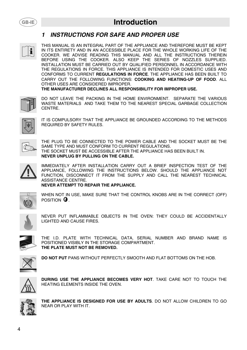 Introduction, 1instructions for safe and proper use | Smeg CIX64MS-5 User Manual | Page 2 / 18