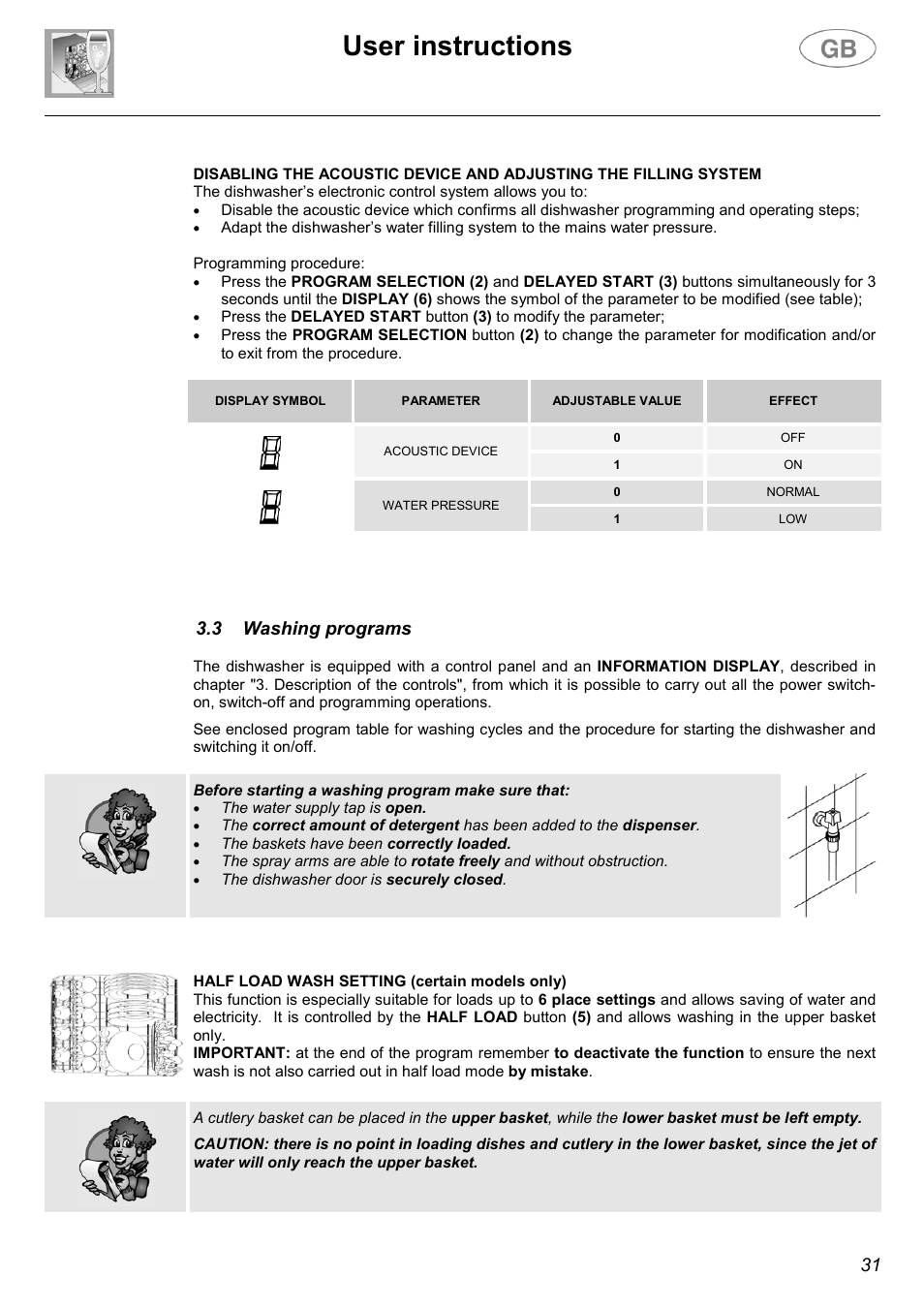 User instructions, 3 washing programs | Smeg DW612ST User Manual | Page 10 / 27