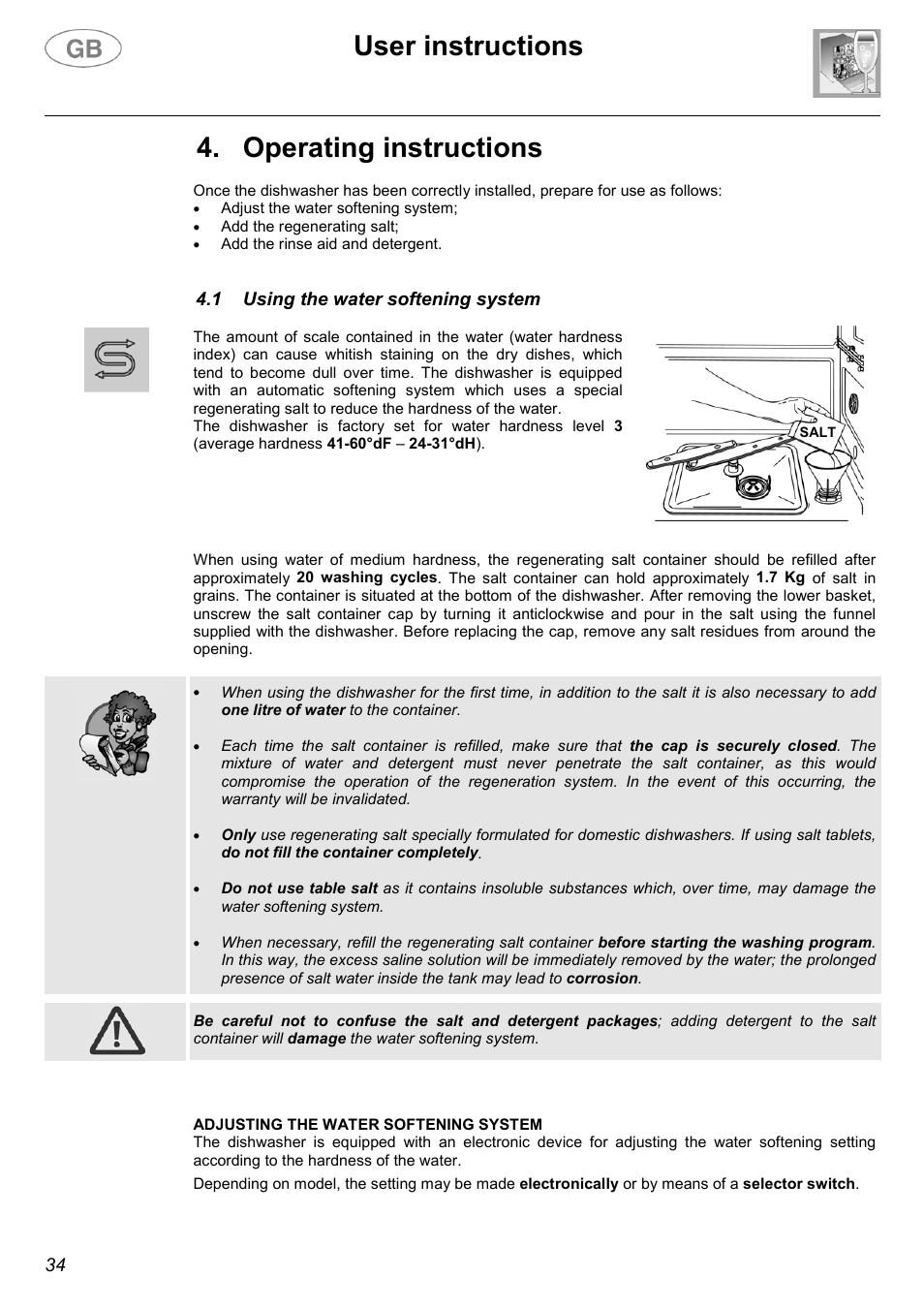 User instructions, Operating instructions | Smeg DW612ST User Manual | Page 13 / 27