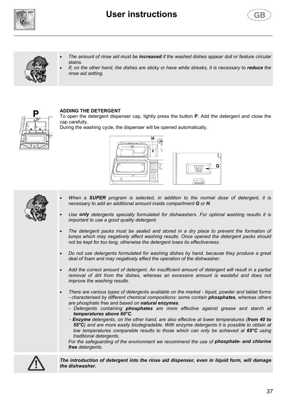 User instructions | Smeg DW612ST User Manual | Page 16 / 27