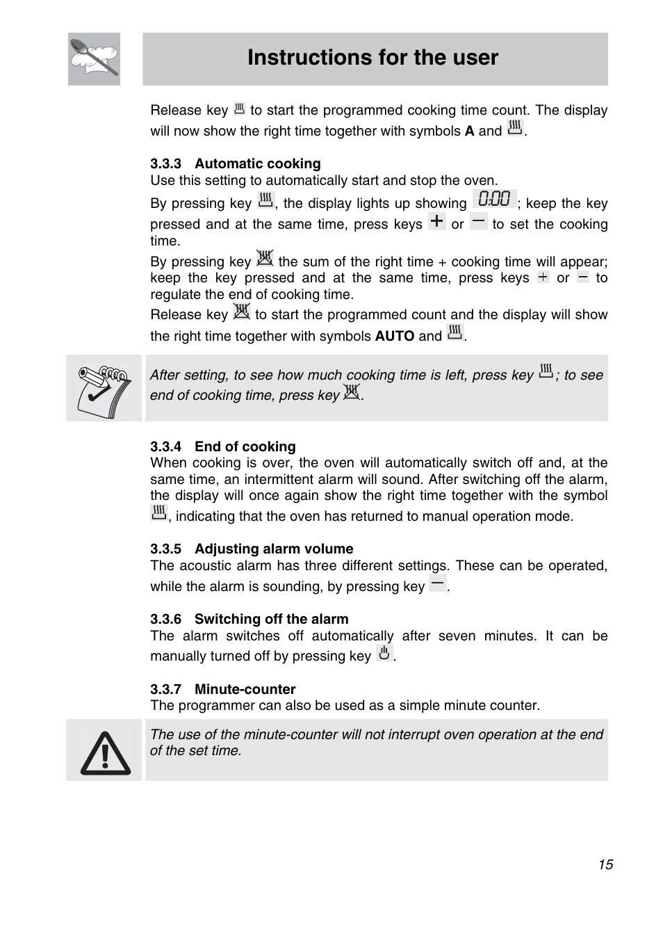 Instructions for the user | Smeg SCA708X User Manual | Page 13 / 28