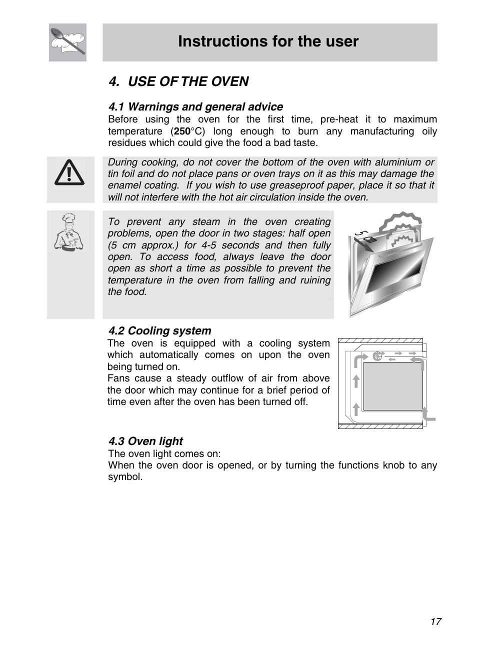 Instructions for the user, Use of the oven | Smeg SCA708X User Manual | Page 15 / 28