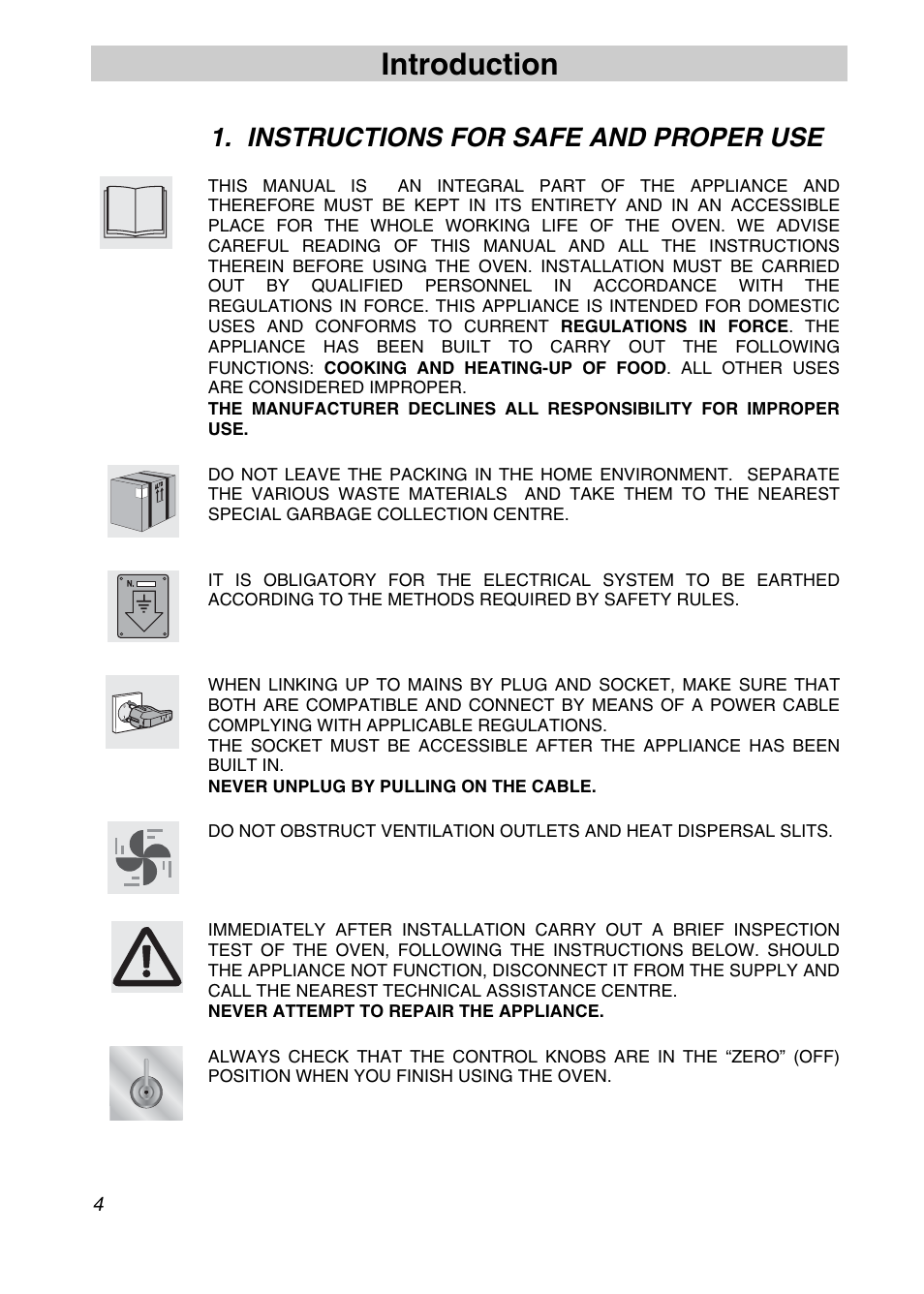Introduction, Instructions for safe and proper use | Smeg SCA708X User Manual | Page 2 / 28