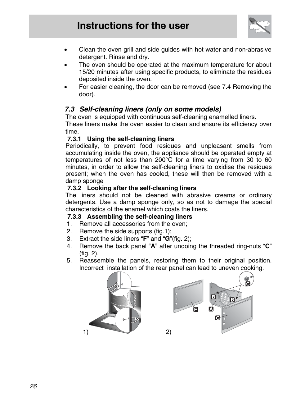 Instructions for the user | Smeg SCA708X User Manual | Page 24 / 28