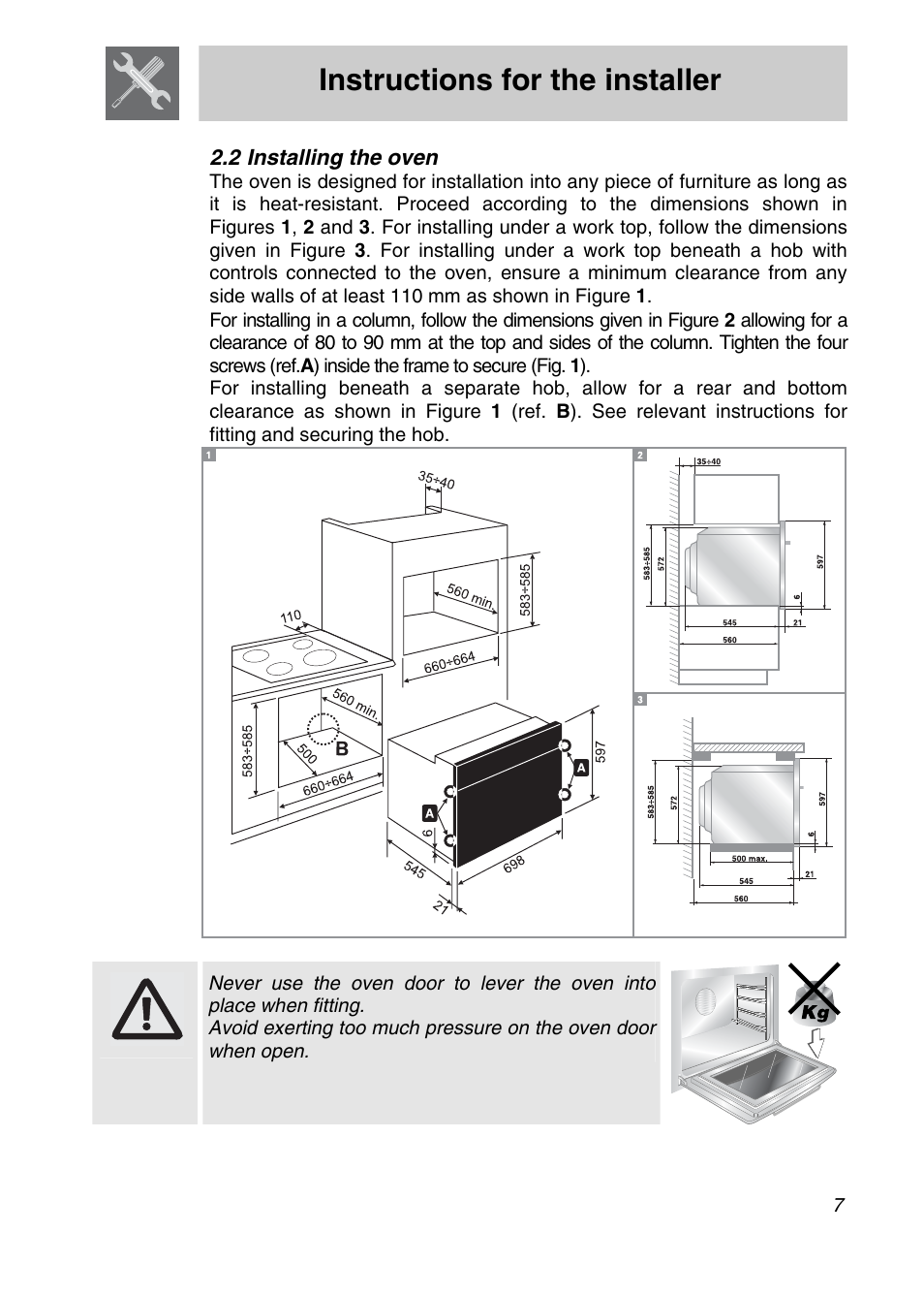 Instructions for the installer, 2 installing the oven | Smeg SCA708X User Manual | Page 5 / 28