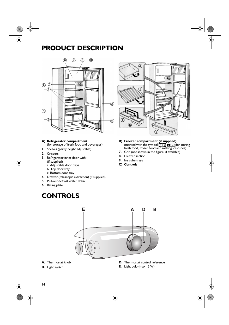 Product description, Controls | Smeg FR205A7 User Manual | Page 2 / 10