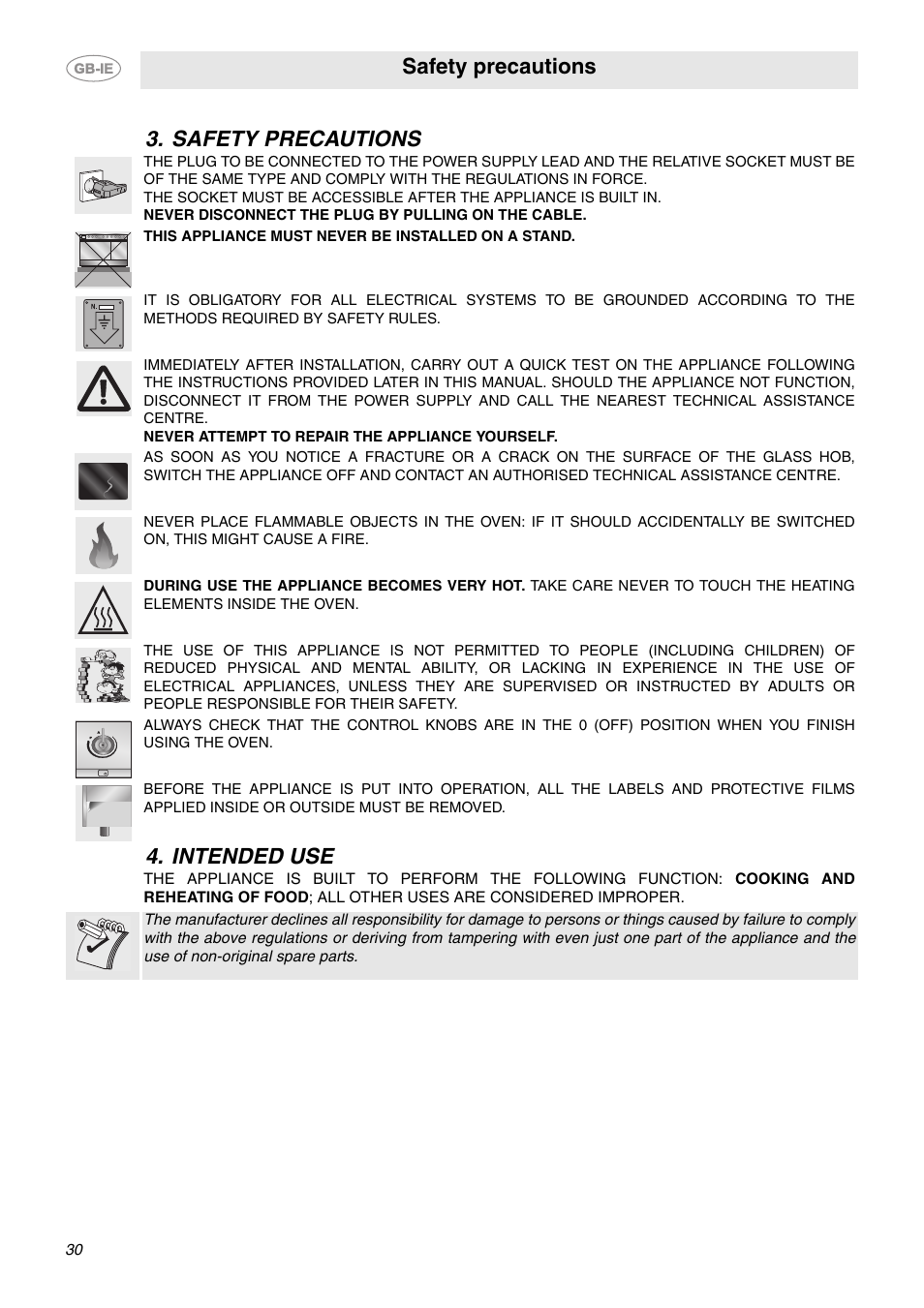 Safety precautions, Intended use, Safety precautions 4. intended use | Smeg CE9CMX User Manual | Page 4 / 24