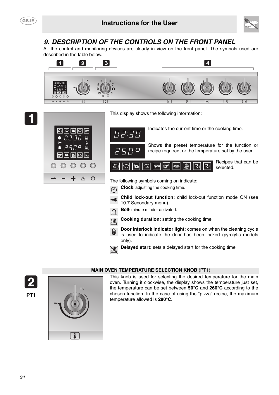 Description of the controls on the front panel, Instructions for the user | Smeg CE9CMX User Manual | Page 8 / 24