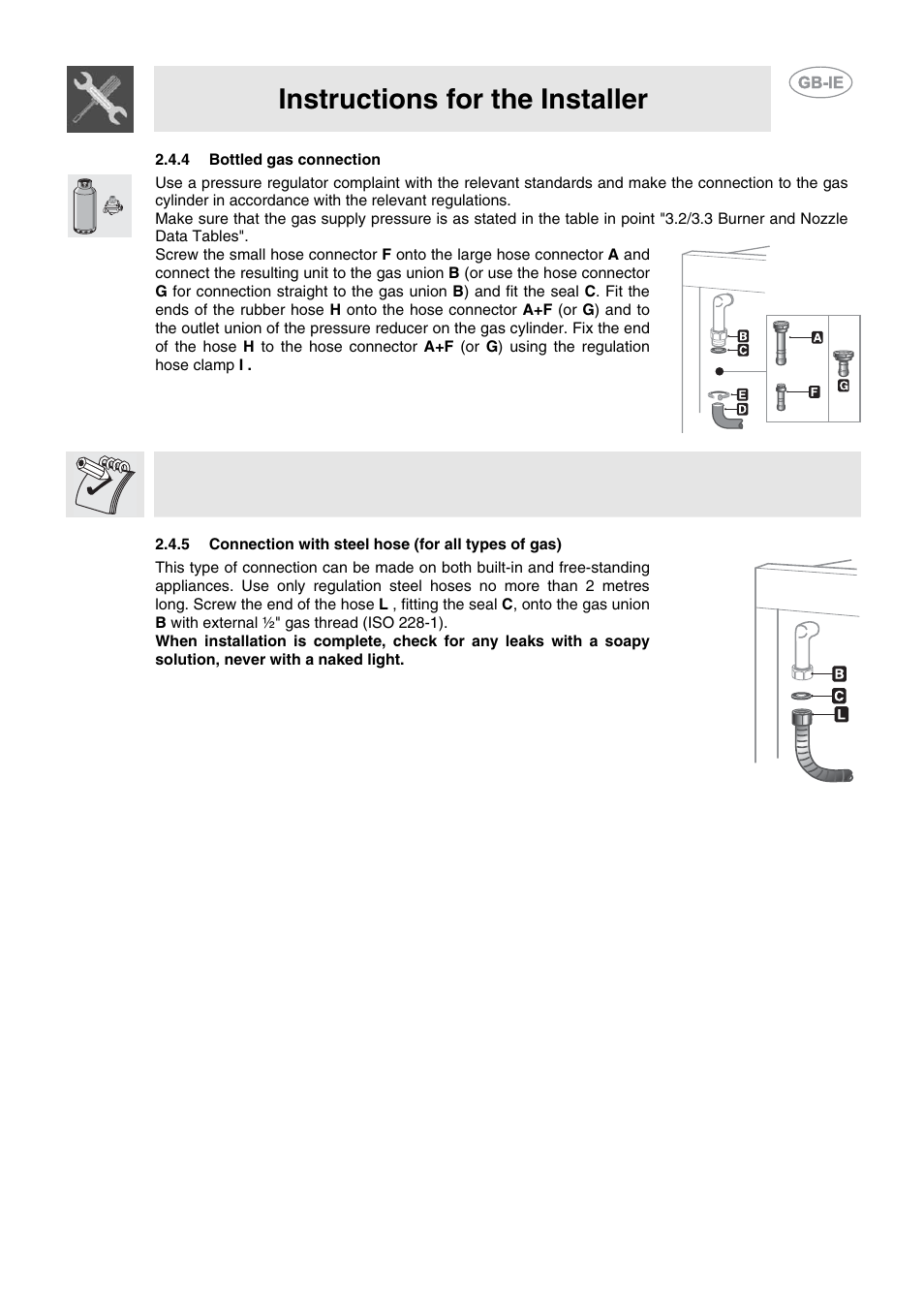 4 bottled gas connection, Instructions for the installer | Smeg CB61VES User Manual | Page 7 / 29