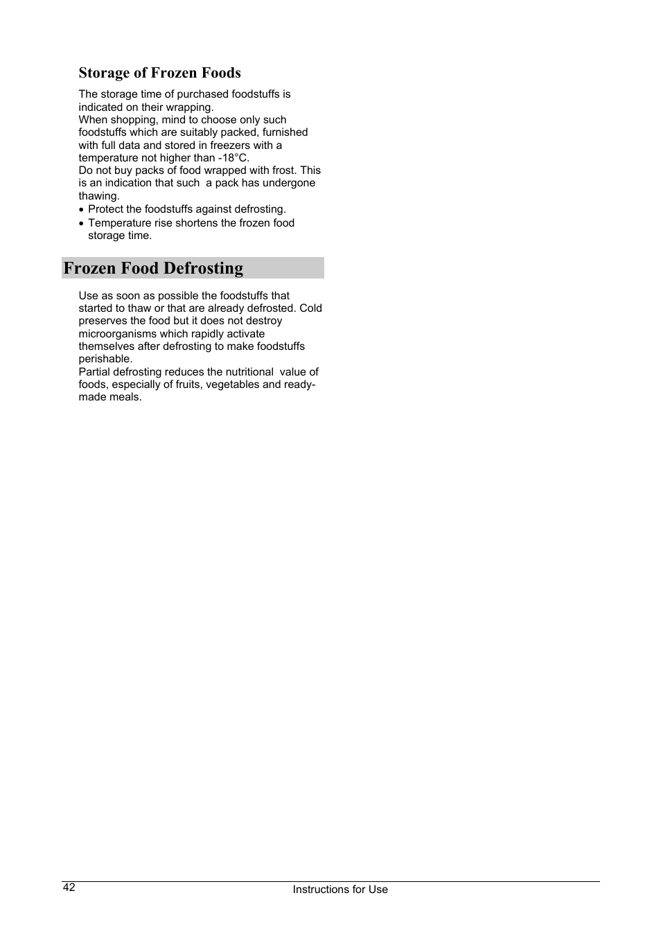 Frozen food defrosting, Storage of frozen foods | Smeg Chest-type User Manual | Page 8 / 10